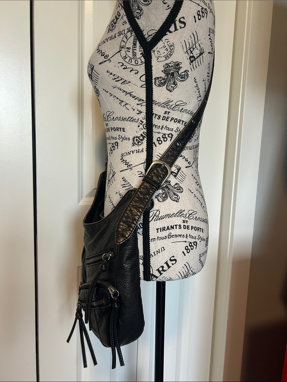 Leather Multi-Zip Hobo Shoulder Bag - Gunmetal - Picture 6 of 15